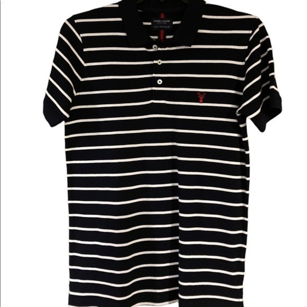 Denim & Flower polo shirt top striped shirt sleeves men’s size M
